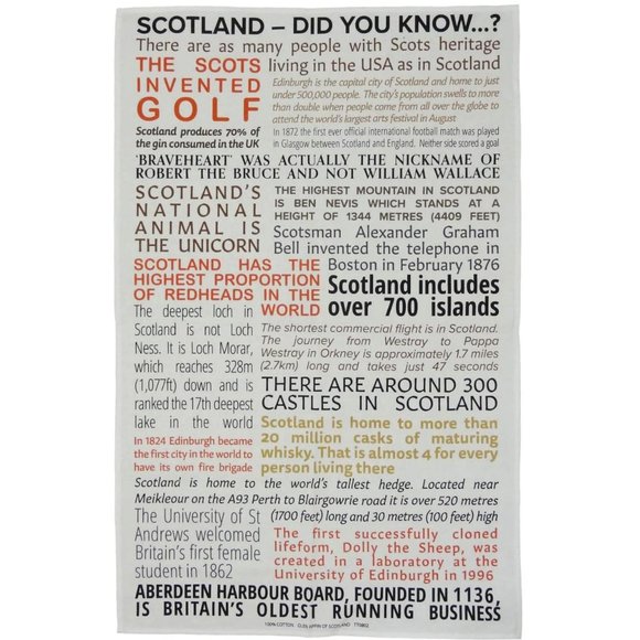 Weebox Other - NEW Weebox Scottish Did you Know Facts on Scotland Cotton Tea Towel Dish Towel